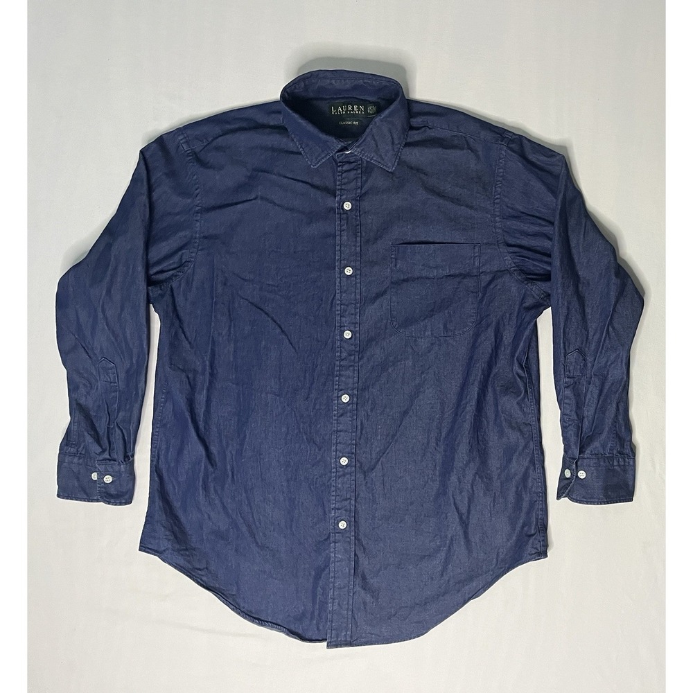 Lauren Ralph Lauren Oxford Dress Shirt Men's 16.5 32/33 Blue Classic Fit Button